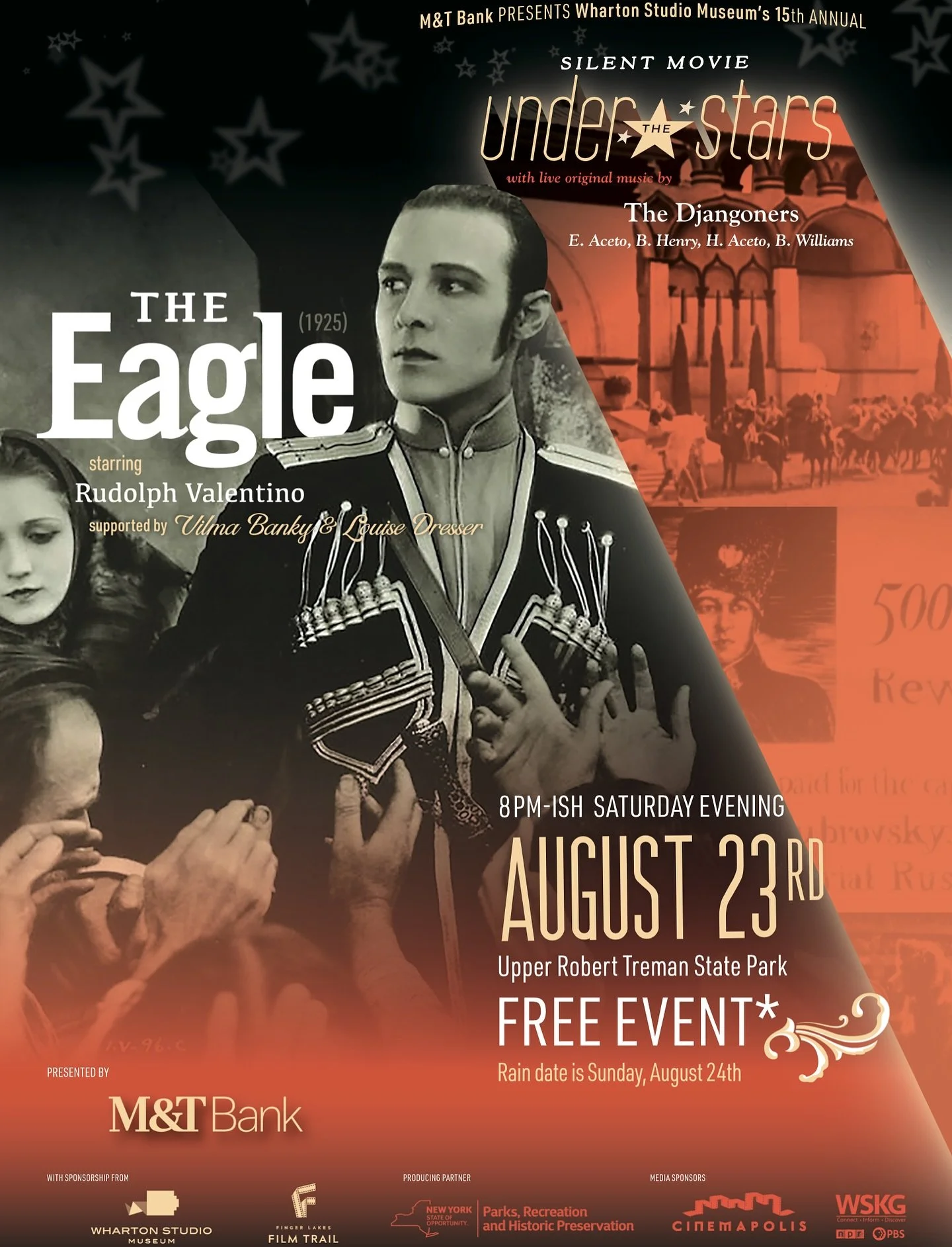 Wharton Studio Museum is excited to feature “The Eagle” (1925) on the big screen for their 15th annual Silent Movie Under the Stars. Sparkling with action and romance, “The Eagle” proved to be the comeback movie for its inimit