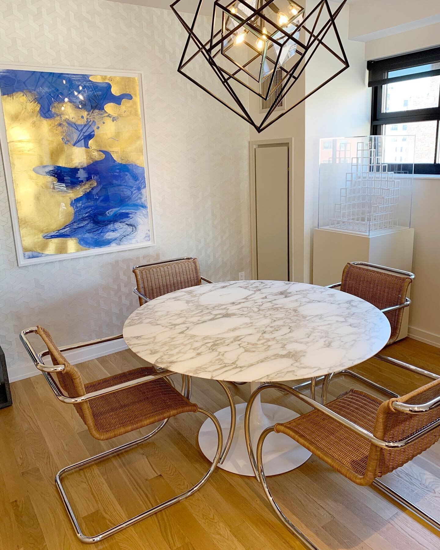 Dining room installation made even better by my client&rsquo;s amazing art collection. @knollinc @visualcomfortco @cowtanandtout @cowtannewyork #knoll #diningroom #interiors #interiordesign #nyc #gramercypark