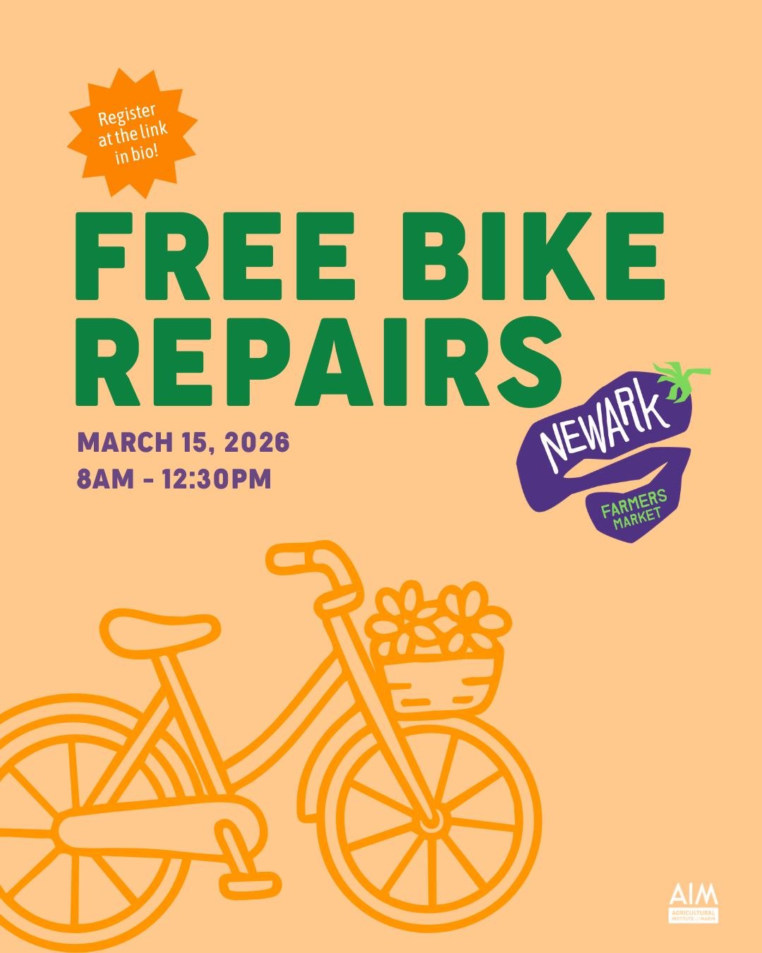 Sign up for free bike repairs at Newark Farmers Market this Sunday! @bikefremontinfo is offering free tune ups, flat fixes, mechanical check, adjustment brakes and shifting, free chain lube, free tightening loose parts. Bring your own (BYO) parts! Wa