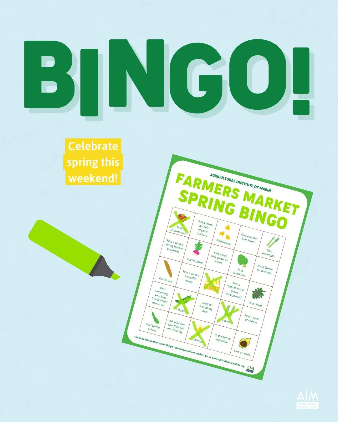 Grab a board, mark your spaces, win a prize! Head over to the Information Booth at your market this weekend to celebrate the start of spring. See ya tomorrow!