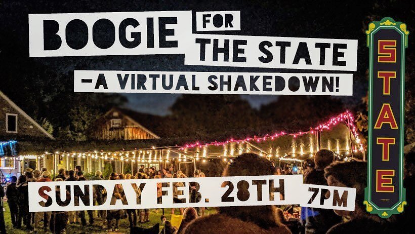 Stay Home, Tune in, BOOGIE DOWN! 
*** JUST ANNOUNCED *** 
BOOGIE for the State &ndash; A Virtual Shakedown 
Sunday, February 28th &bull; 7pm Showtime
*** FREE ***
Tune in on Facebook or YOUTUBE!