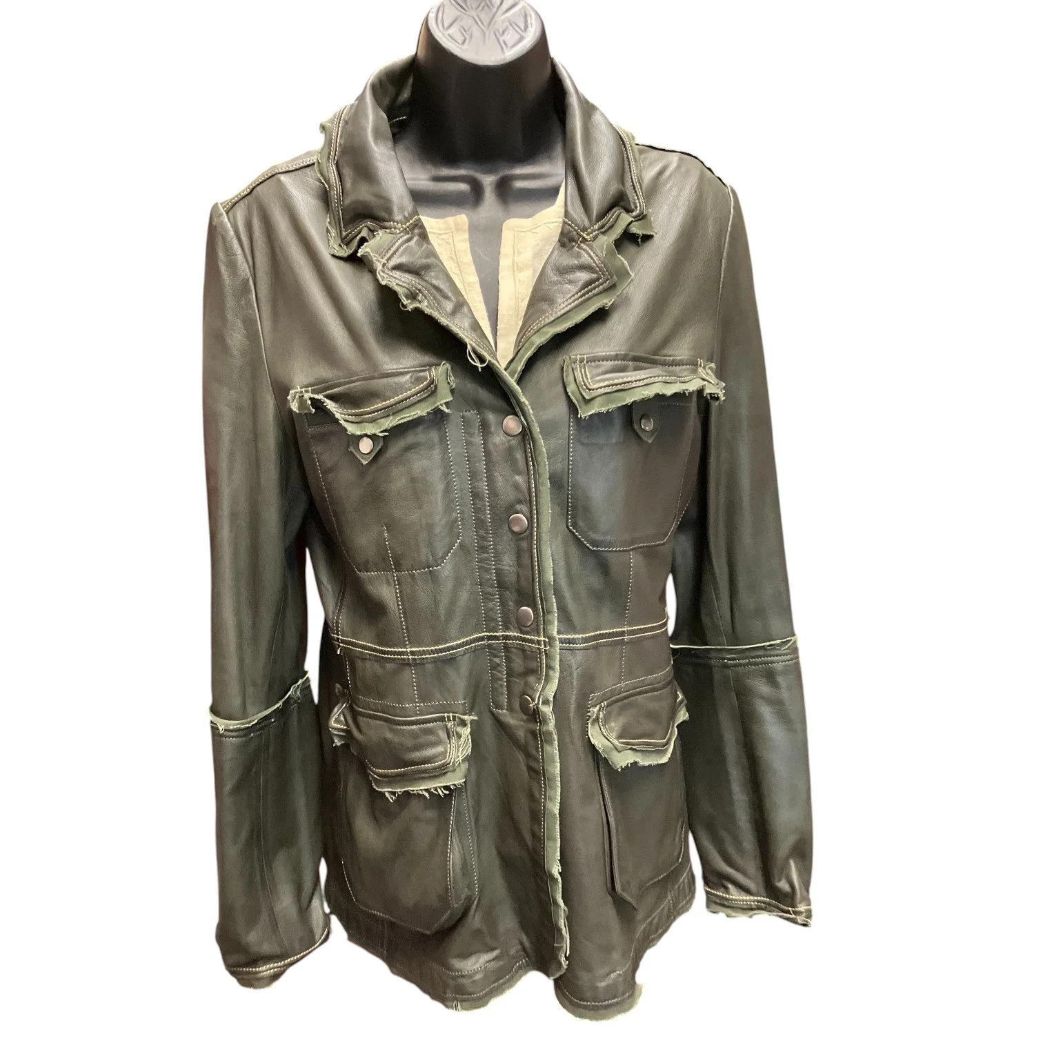 Jakket Meryl Vintage Leather Jacket, Deep Green, Women's Size S