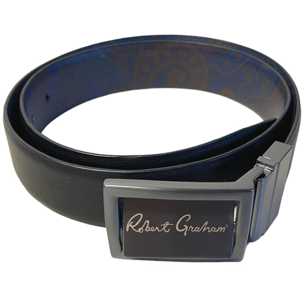 Robert Graham Eclipse Reversible Faux Leather Belt in Black, Size 32 — Mercer Island Thrift Shop