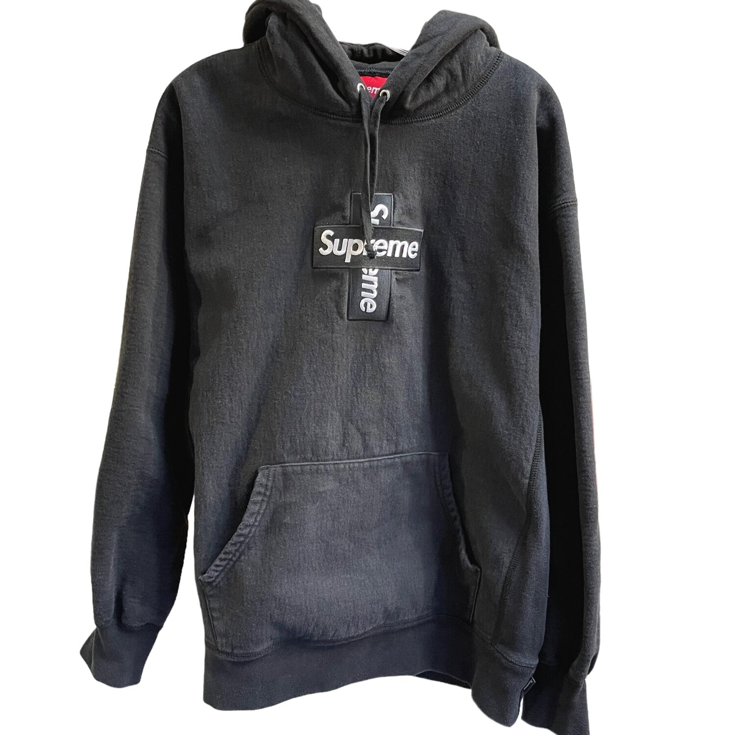 Source squeeze via Supreme Cross Box Logo Hooded Sweatshirt, Size Large — Mercer Island Thrift  Shop