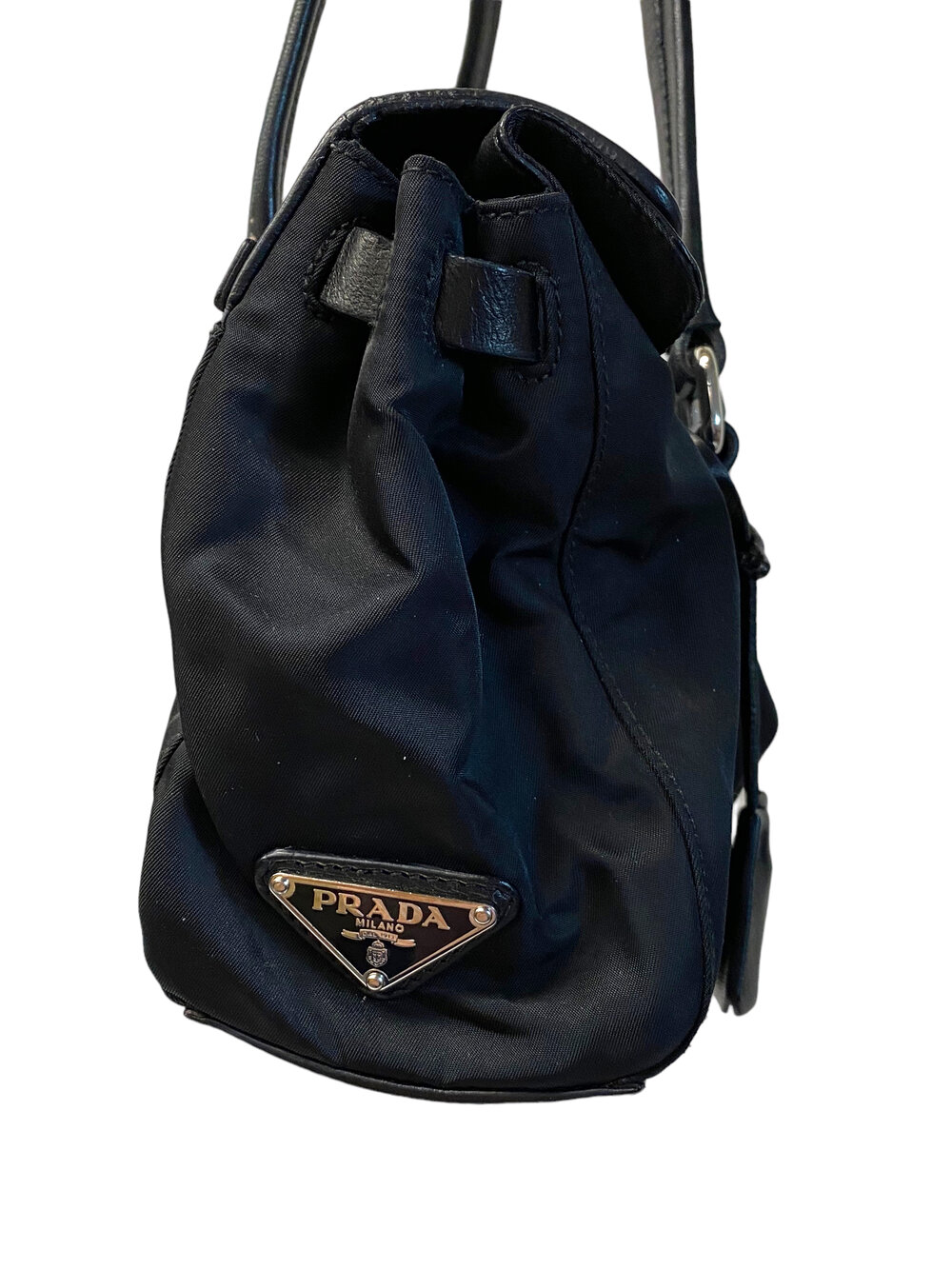 Leather Trimmed Re Nylon Tote Bag in Black - Prada