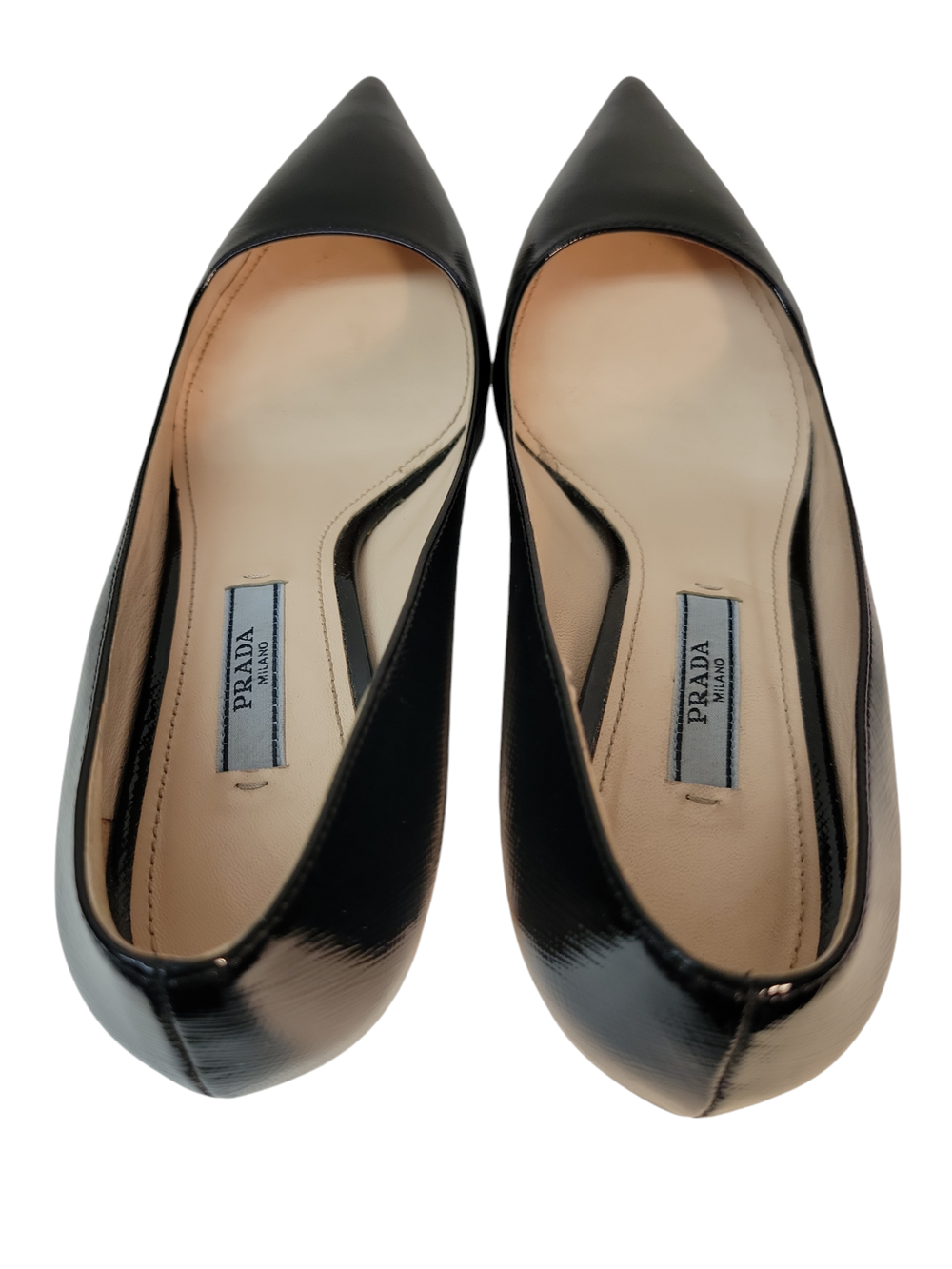 Prada Milano Saffiano Leather Kitten Heel Pumps, Shiny Black
