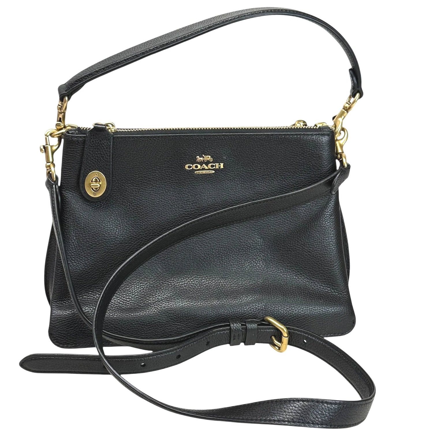 Coach Pebbled Leather Double Zip Shoulder Bag, Black  Black Coach Double Zip Pebble Leather Crossbody main image 0
