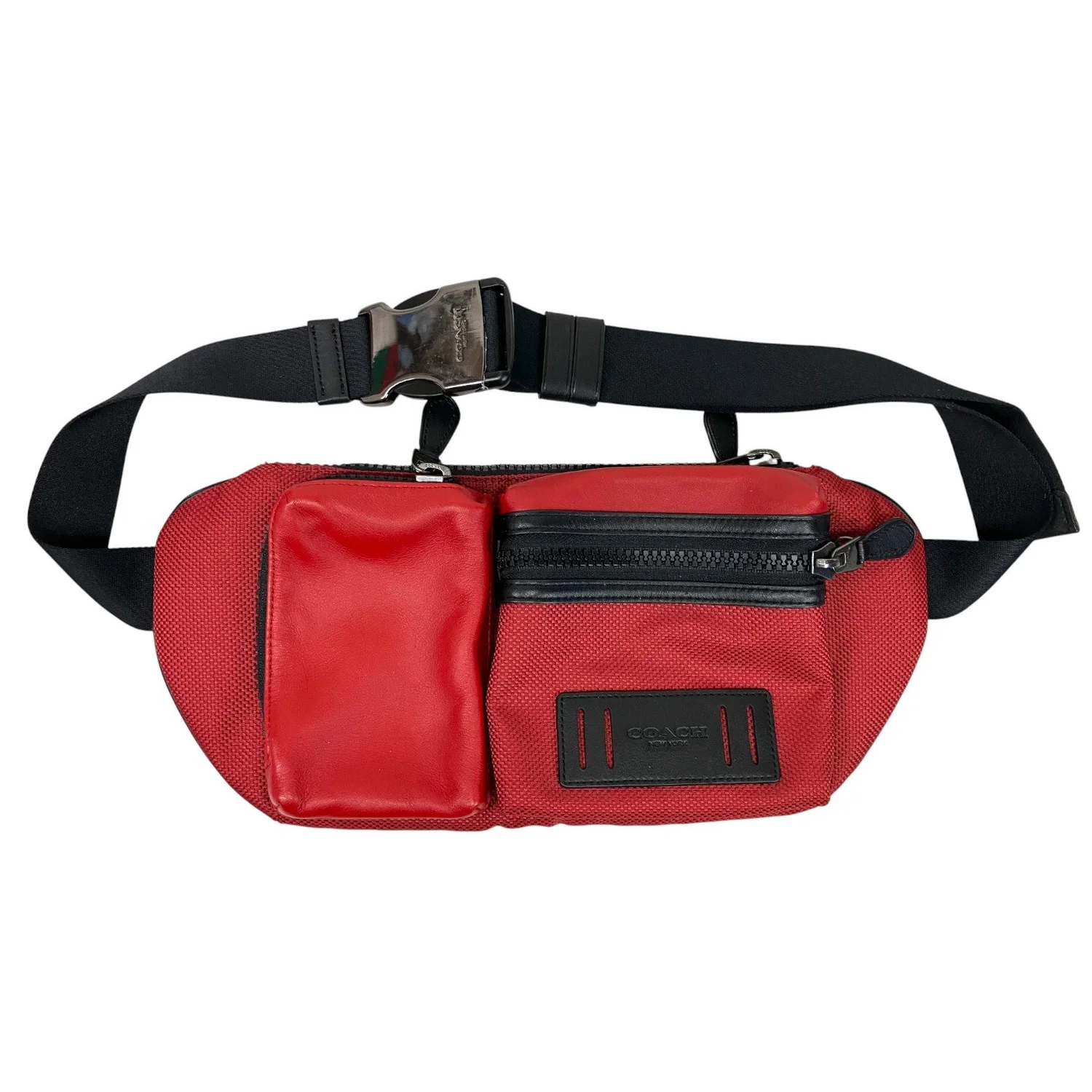 COACH Rider Unisex Red Calf Leather Canvas Belt Bag Fanny Pack 