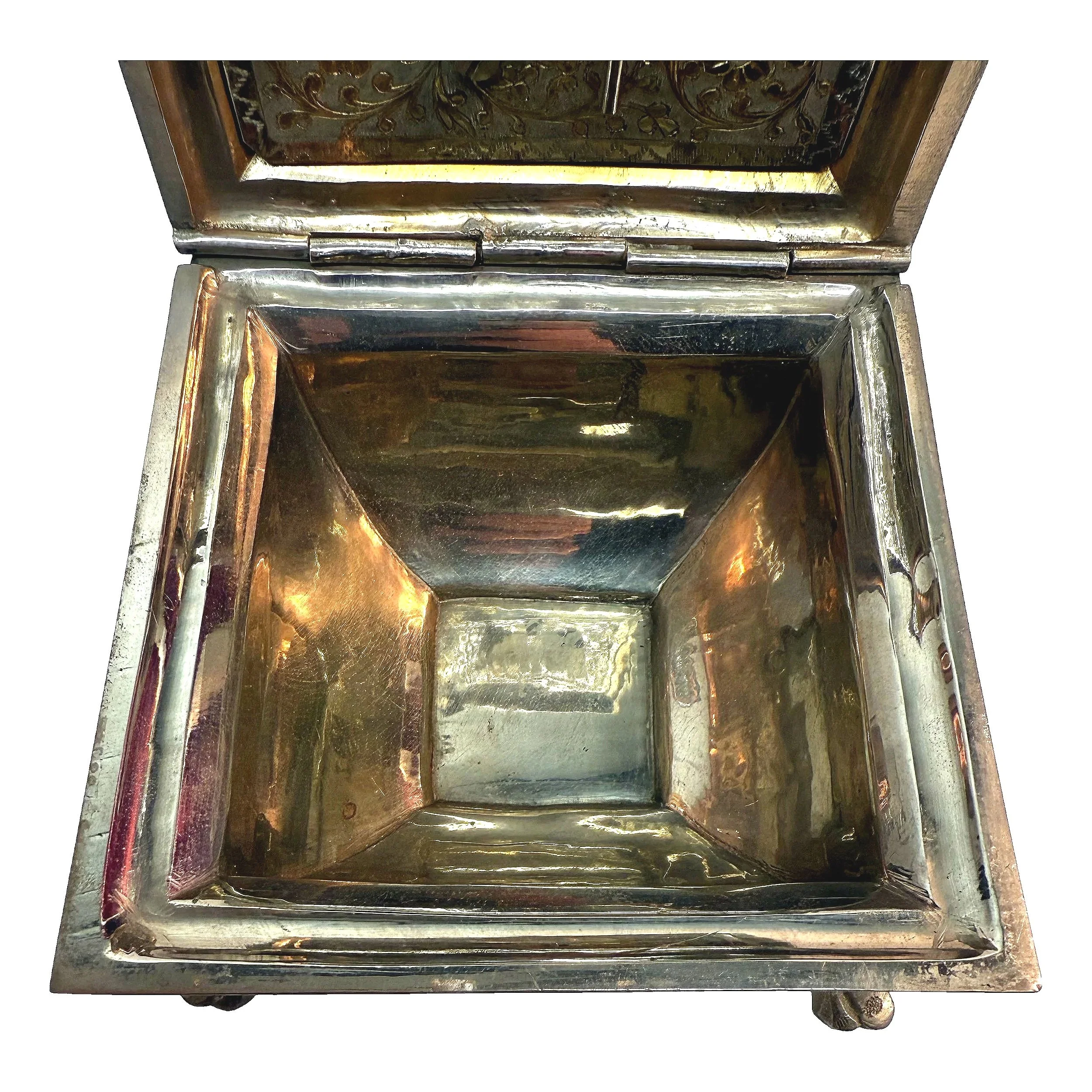 アンティーク雑貨   Weihnachten 1998 Vintage Thorens Swiss Silver-Plated Footed Music Box Casket