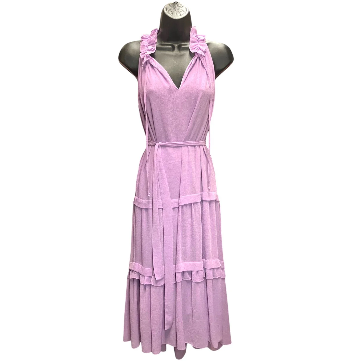 kooples purple dress THE KOOPLES Long Dress With Frills And Belt