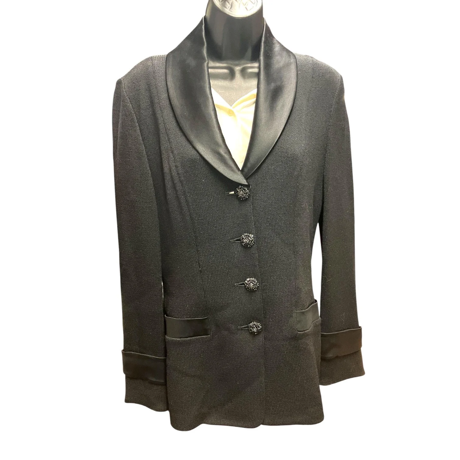 80s MARIE GRAY St.John ニットジャケット ビジューUSA製 St. John Evening By Marie Gray Women's Suit Jacket Black