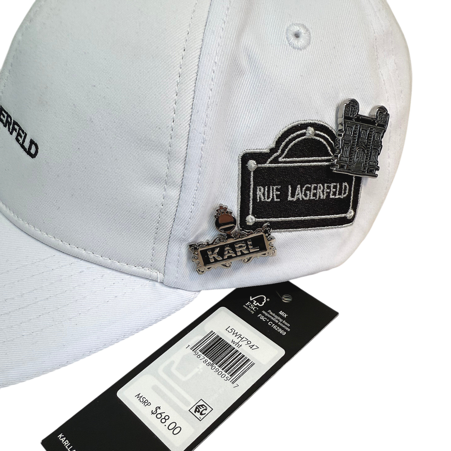 NEW Karl Lagerfeld Paris White Baseball Cap, Embroidered 