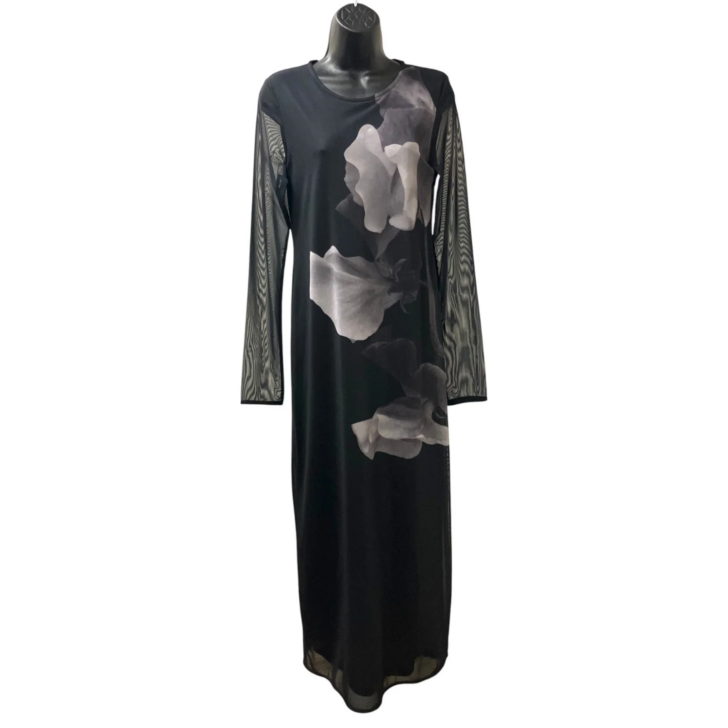chinese dress ladies Dark Check Grunge Mesh Long Sleeve Midi Dress – Pink House Boutique main image 1