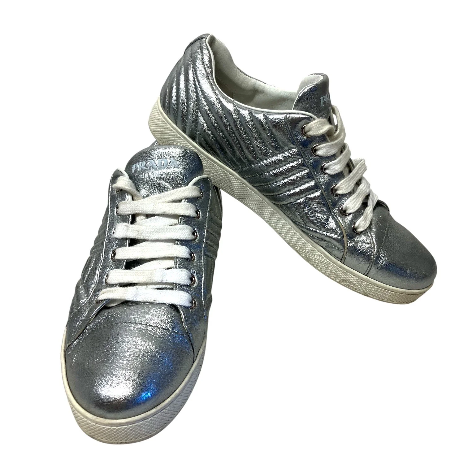 Prada Silver Sneakers, Size 40 (US 9.5-10) — Mercer Island Thrift Shop