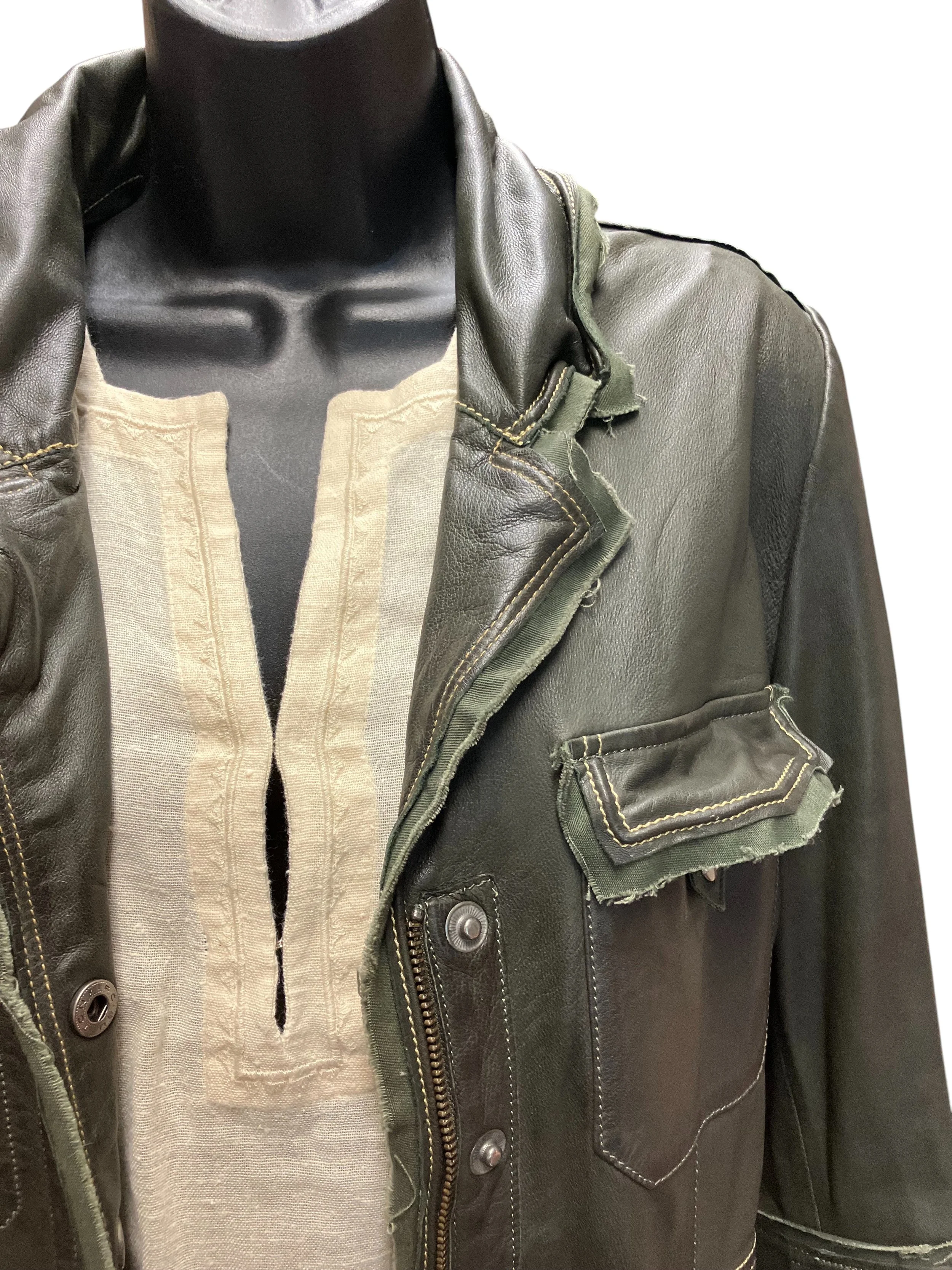Jakket Meryl Vintage Leather Jacket, Deep Green, Women's Size S