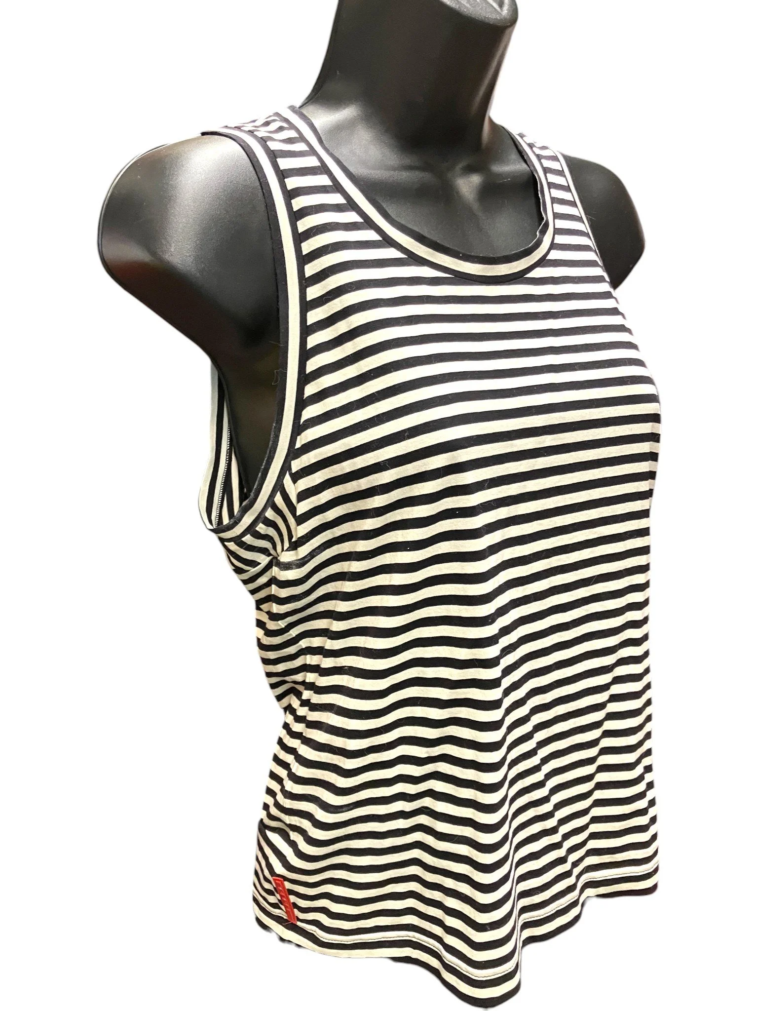 美品　PRADA ヴィンテージ・タンクトップ　40 Prada Striped Tank Top, White / Black, Size L — Mercer Island
