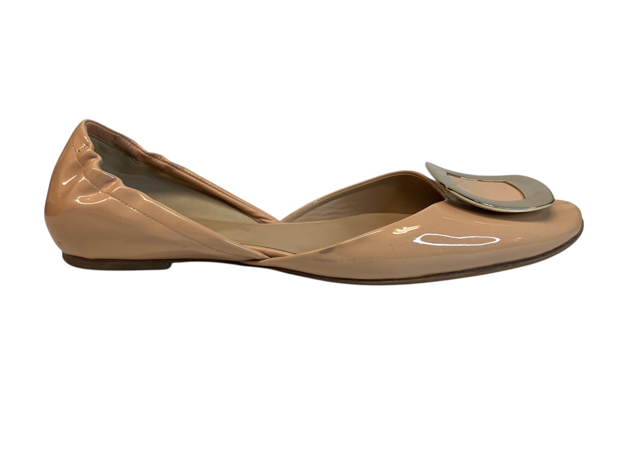 Roger Vivier Chips D'Orsay Patent Leather Ballerina Flats, Nude