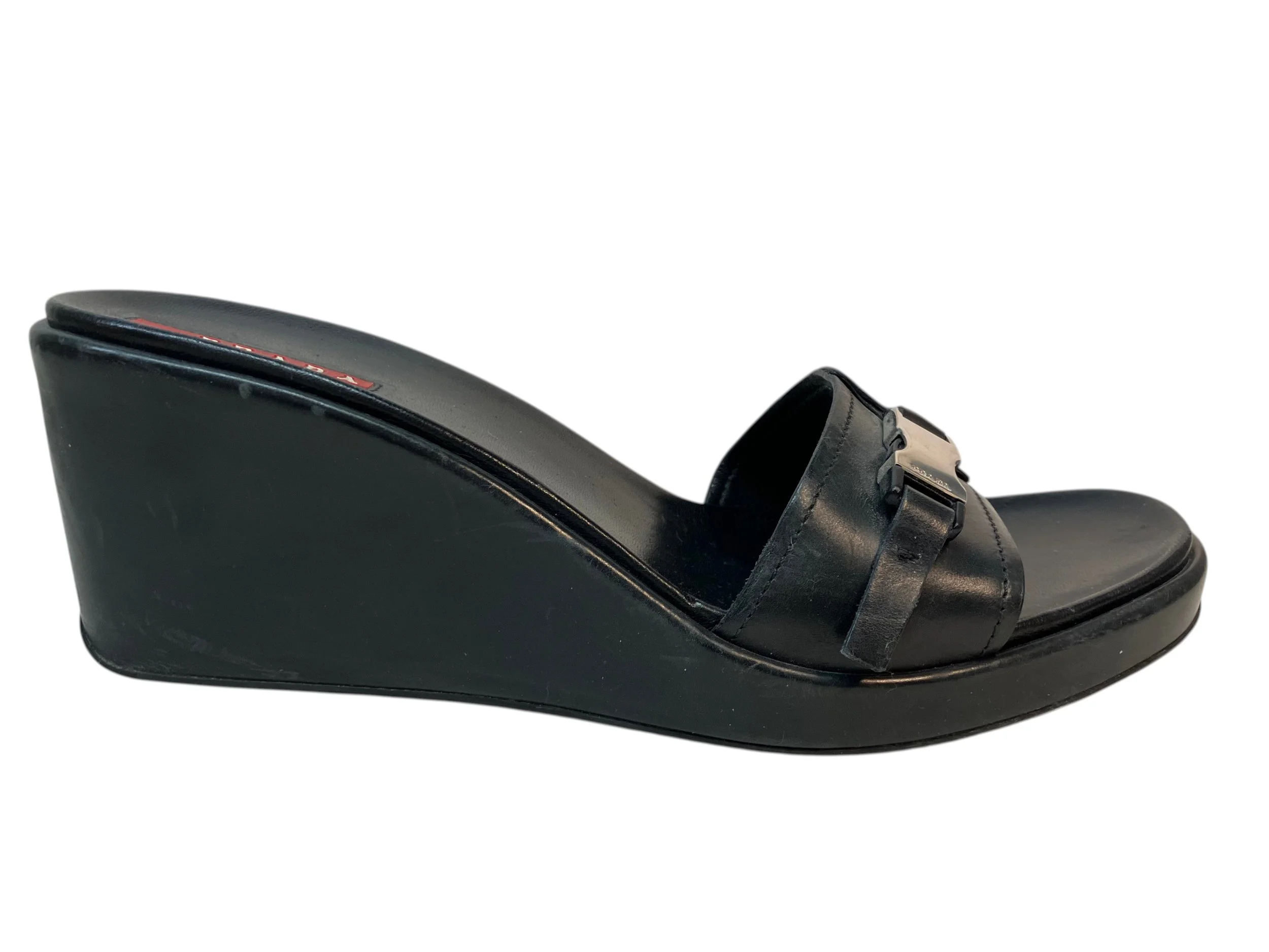 Vintage Prada Platform Wedge Y2K Sporty Buckle Rubber Leather
