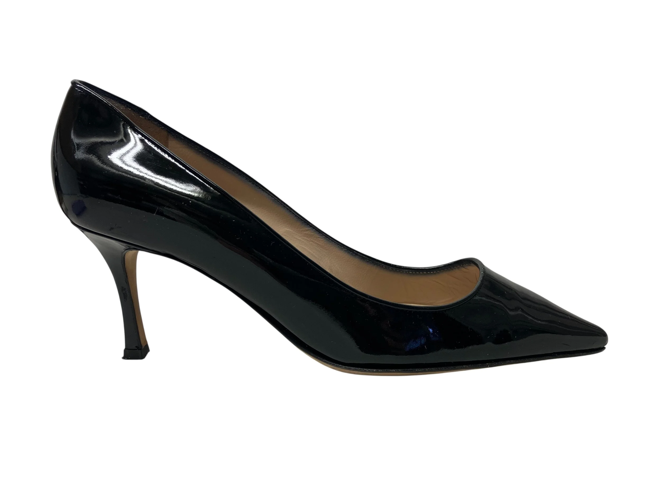 Manolo Blahnik Pumps Patent Leather Black Heels, Size 37.5 (US 7