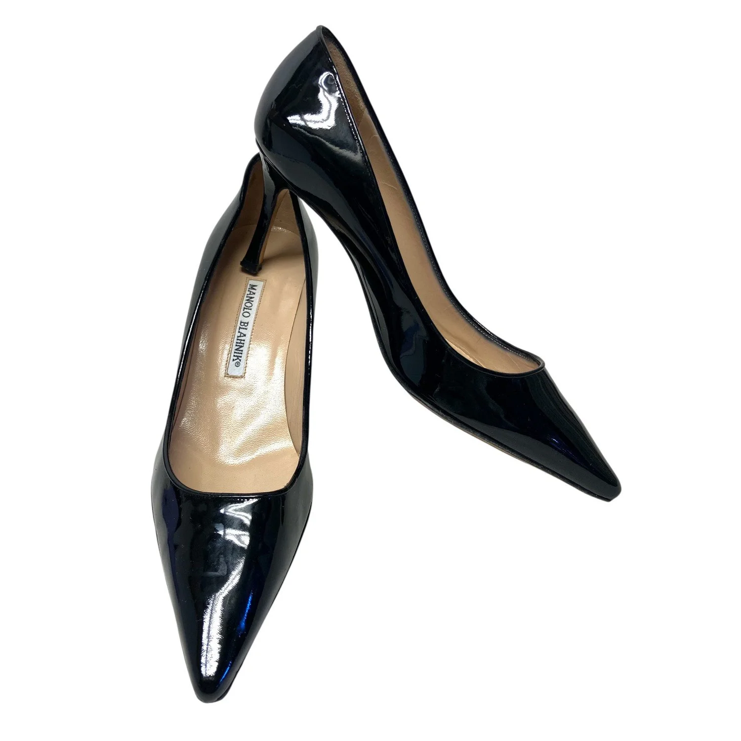 Manolo Blahnik Pumps Patent Leather Black Heels, Size 37.5 (US 7 