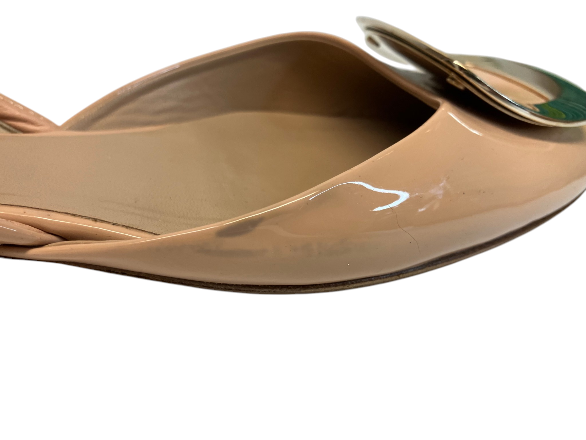Roger Vivier Chips D'Orsay Patent Leather Ballerina Flats, Nude