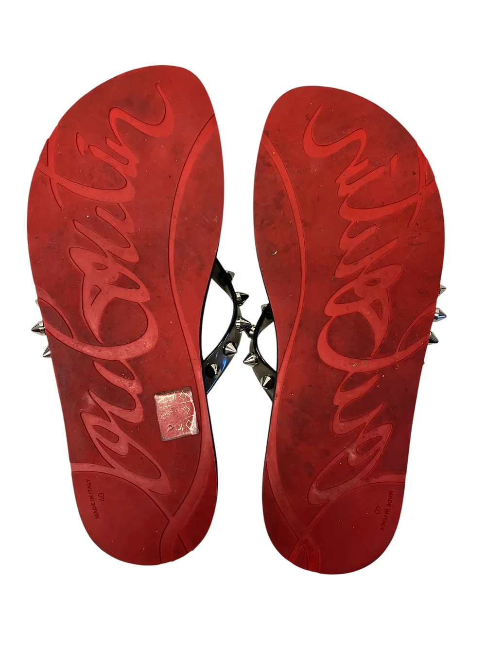 CHRISTIAN LOUBOUTIN Loubi Flip Spiked Rubber Flip Flops  display picture 3