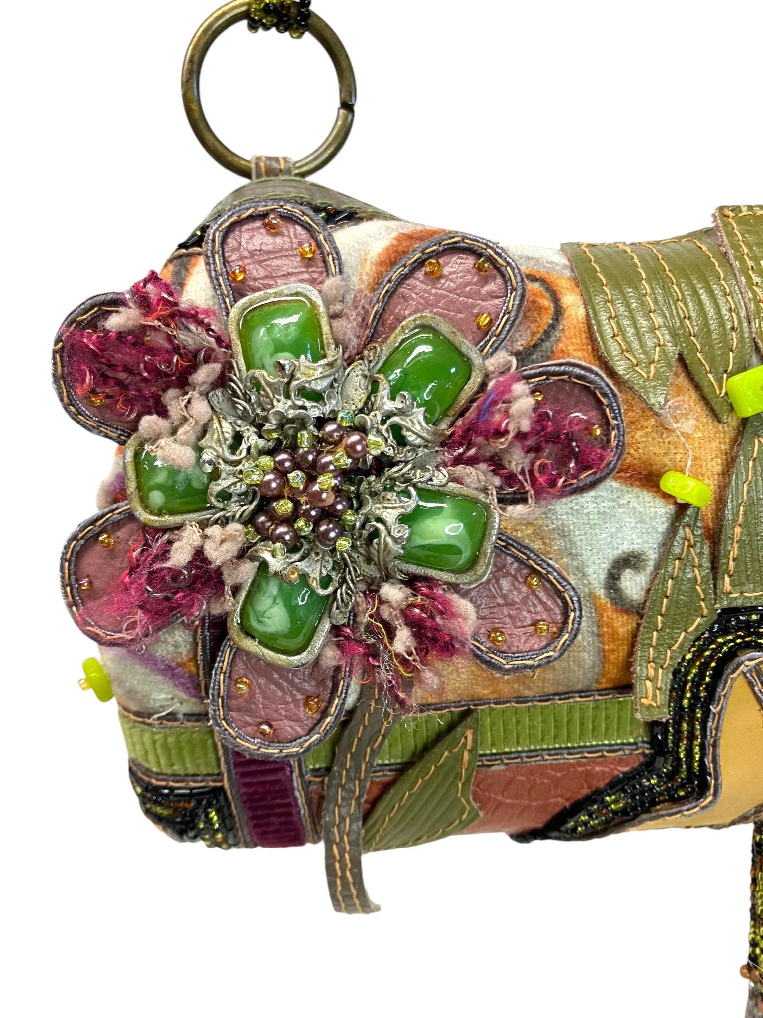 Mary Frances Kitsch Beaded Clamshell Shoulder Bag, Pink / Green