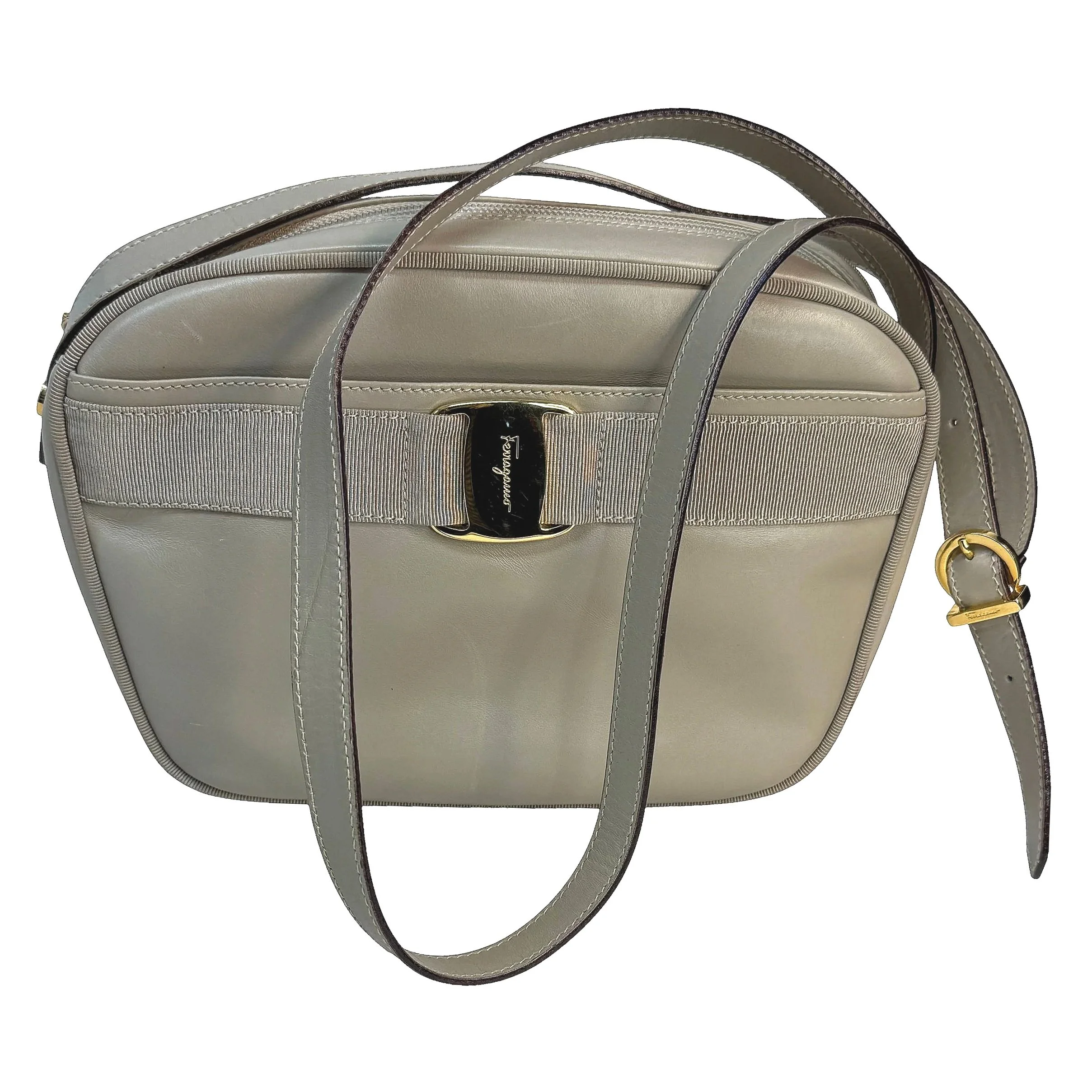 Vintage Salvatore Ferragamo Vara Bow Leather Camera Bag, Taupe