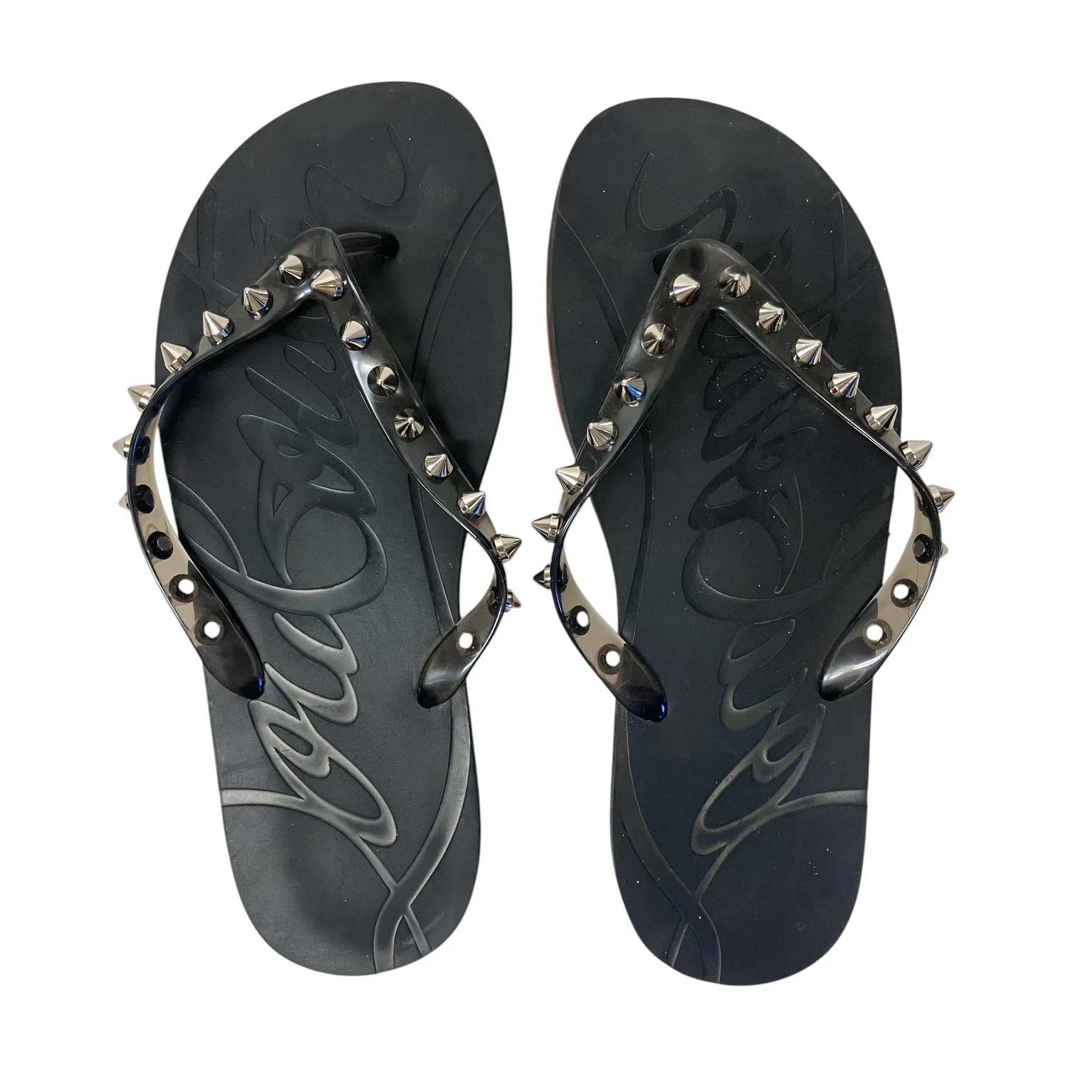 Christian Louboutin Black Flip-Flops Christian Louboutin Leather Studded Accents Flip Flops  main image 2