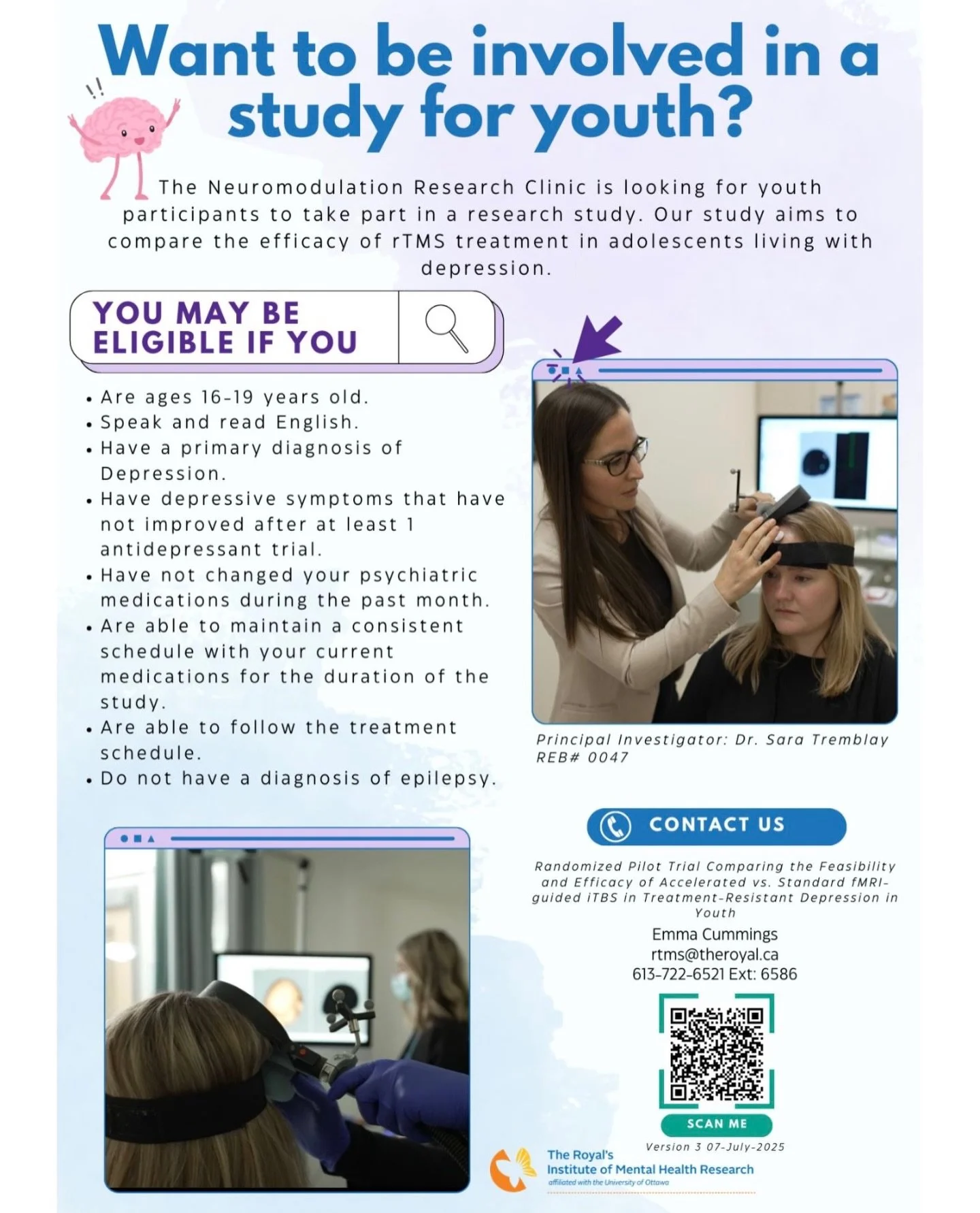 🧠 Want to be involved in an rTMS research study for depression?

We&rsquo;re currently recruiting youth participants for a research study at the Neuromodulation Research Clinic examining repetitive transcranial magnetic stimulation (rTMS) as a treat