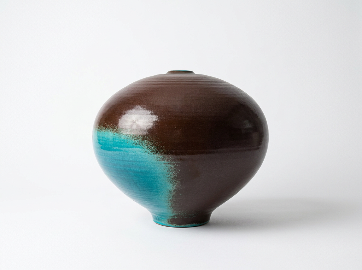 Oversized Brown and Turqoise Raku Vessel