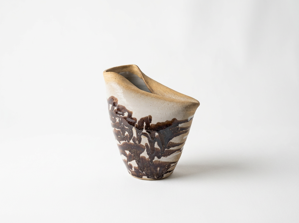 Vintage Folded Ceramic Vessel with Drip Glaze