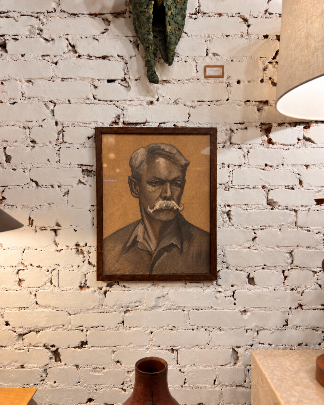 1970s Gentleman with Mustache Portrait, Acrylic on Canvas