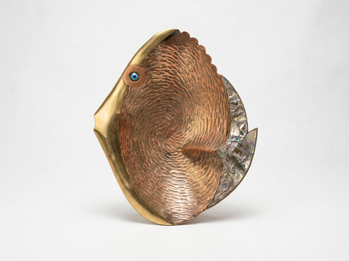 Mexican Los Castillo Mix Metals with Abalone Fish Bowl