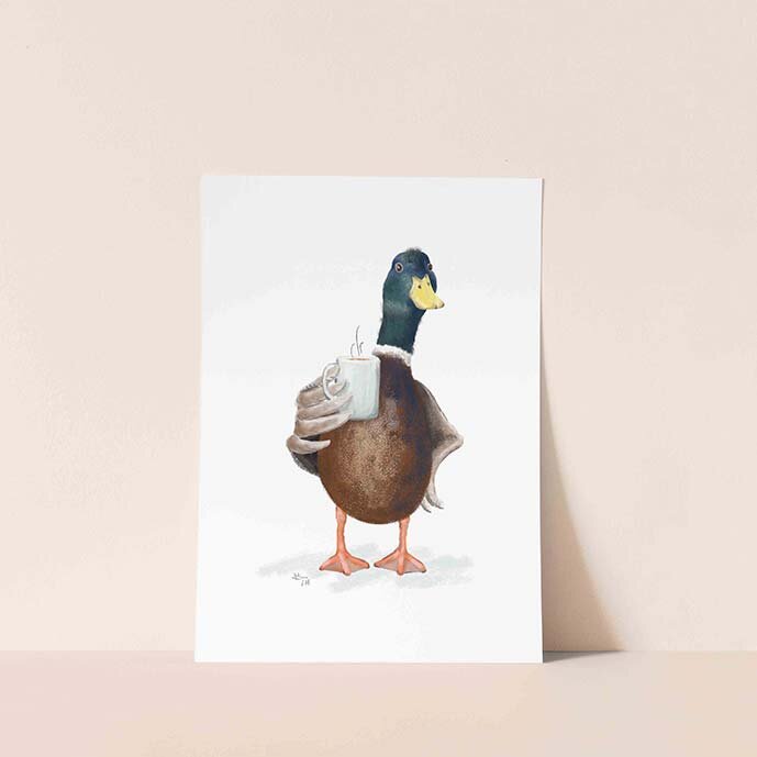 Duck with a Brew Illustrated Print