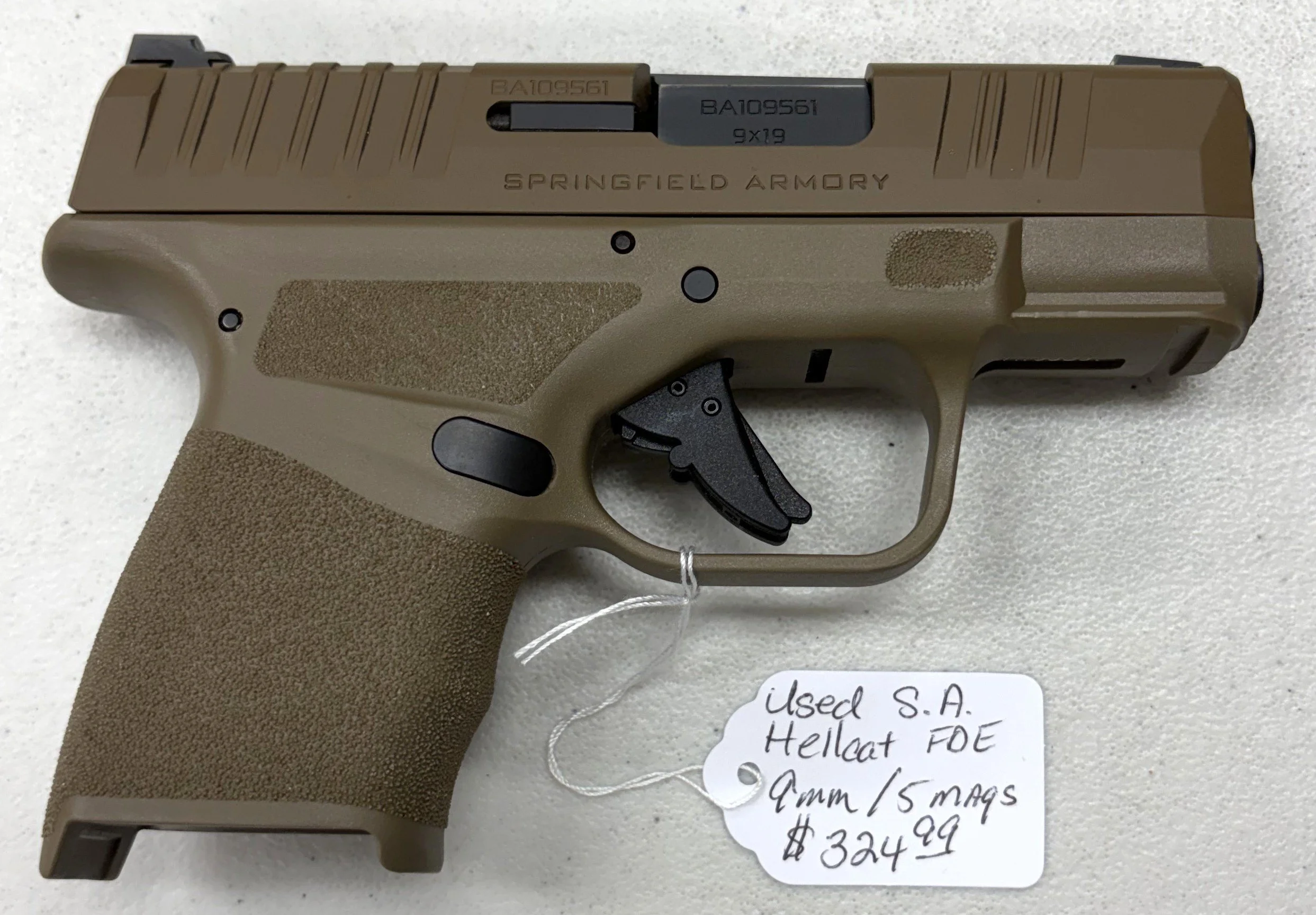 Used Springfield Armory Hellcat FDE 9mm/5 mags $324.99