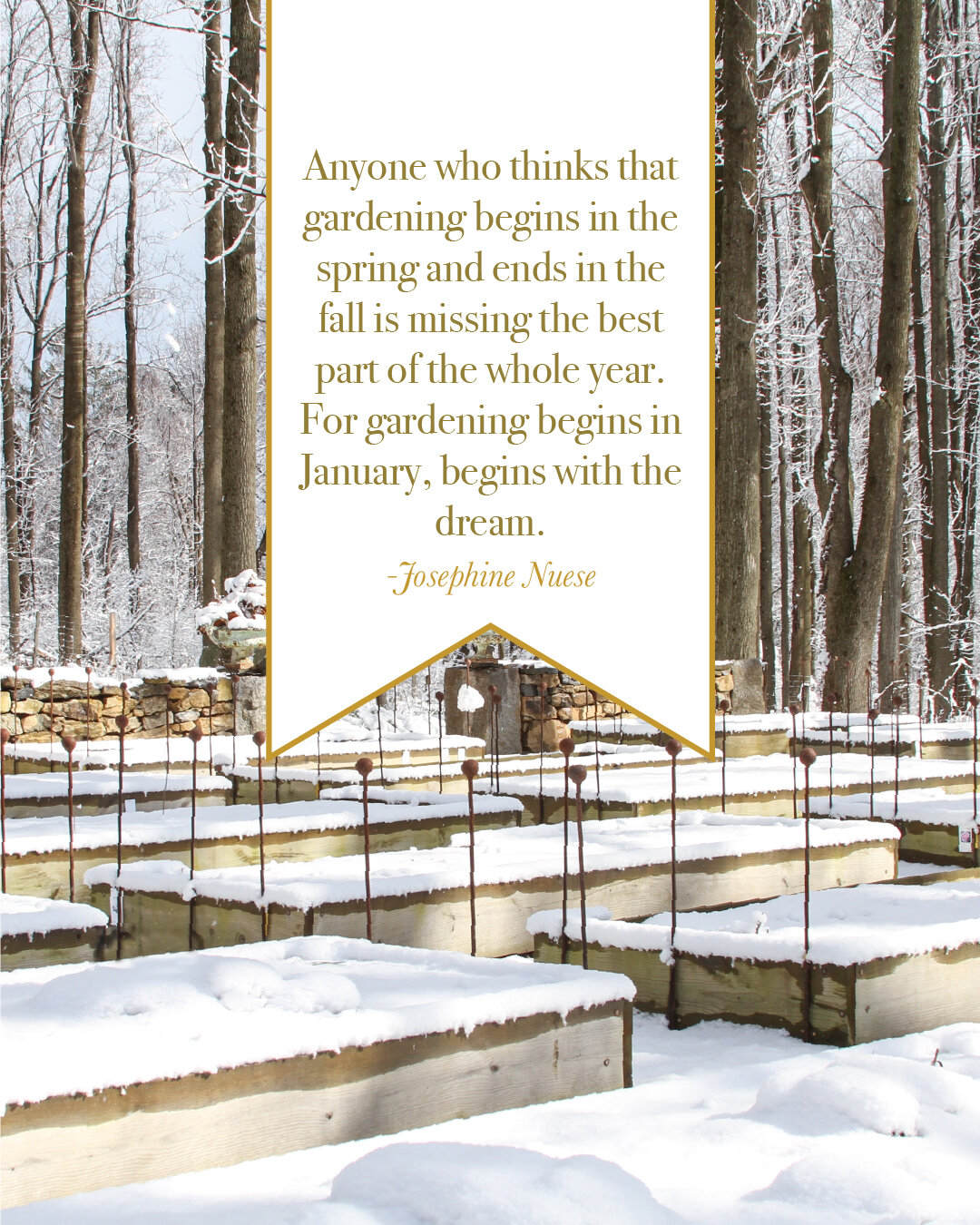 We love this quote by writer and gardener Josephine Nuese from her book The Country Garden. Josephine was born in 1901 in Edison, NJ and went on to work at Harper's Bazaar, Vogue, and the New Yorker before moving to Connecticut to raise her children 