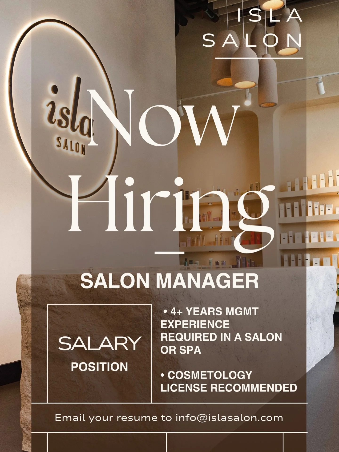 ✨@ISLASALON is hiring a Salon Manager ✨
To apply: Email your resume to info@islasalon.com
www.islasalon.com
303-928-9805
1140 Bannock St. Denver, CO 

Denver Colorado Salon manager job hairstylist Denver Handtied Hair extensions lived in blonde brune