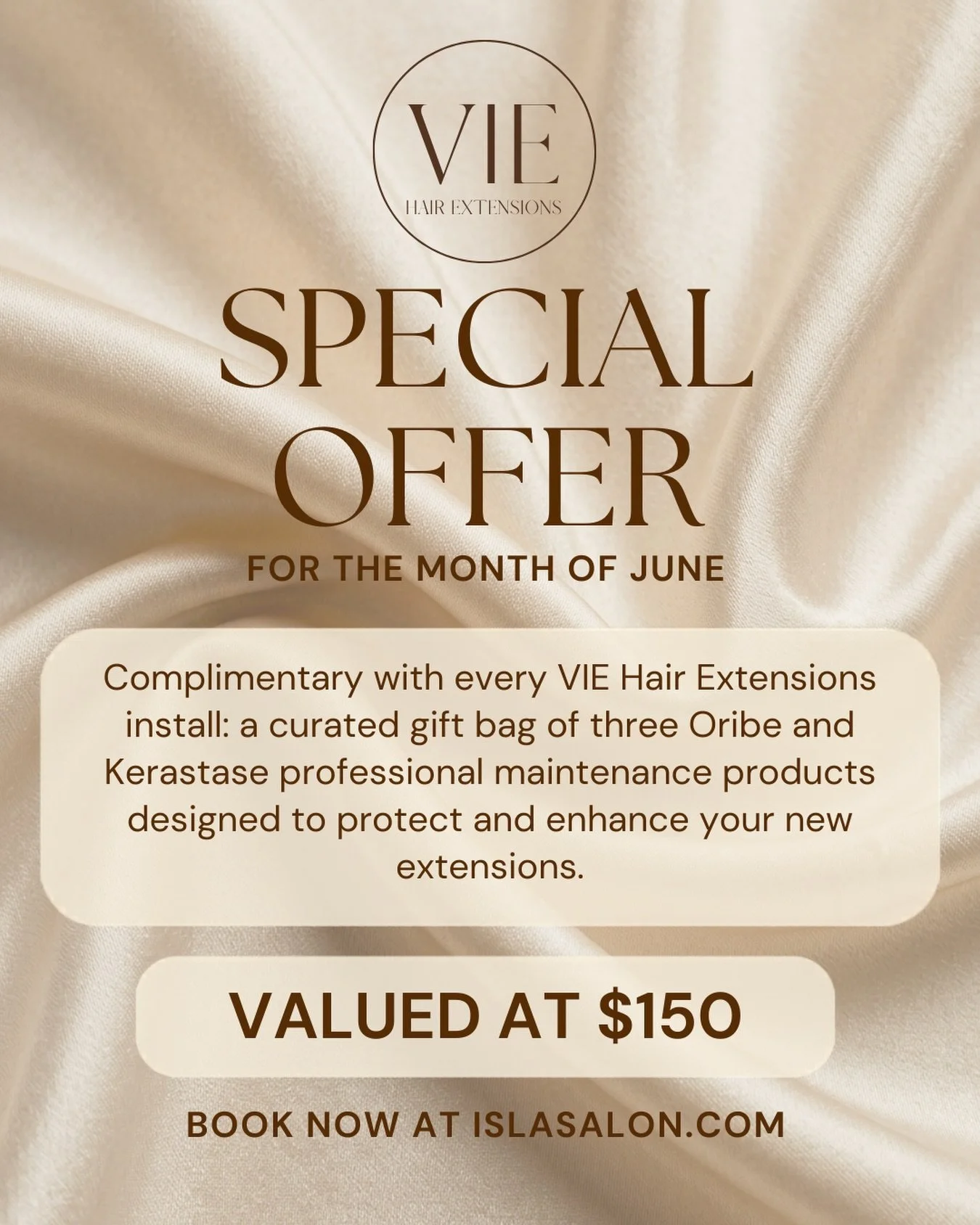 ✨ JUNE SPECIAL OFFER ✨
Treat yourself to VIE Hair Extensions this month and receive a complimentary luxury maintenance kit valued at $150 &mdash; absolutely free!
This curated gift bag includes three @oribe or @kerastase_official products specially c
