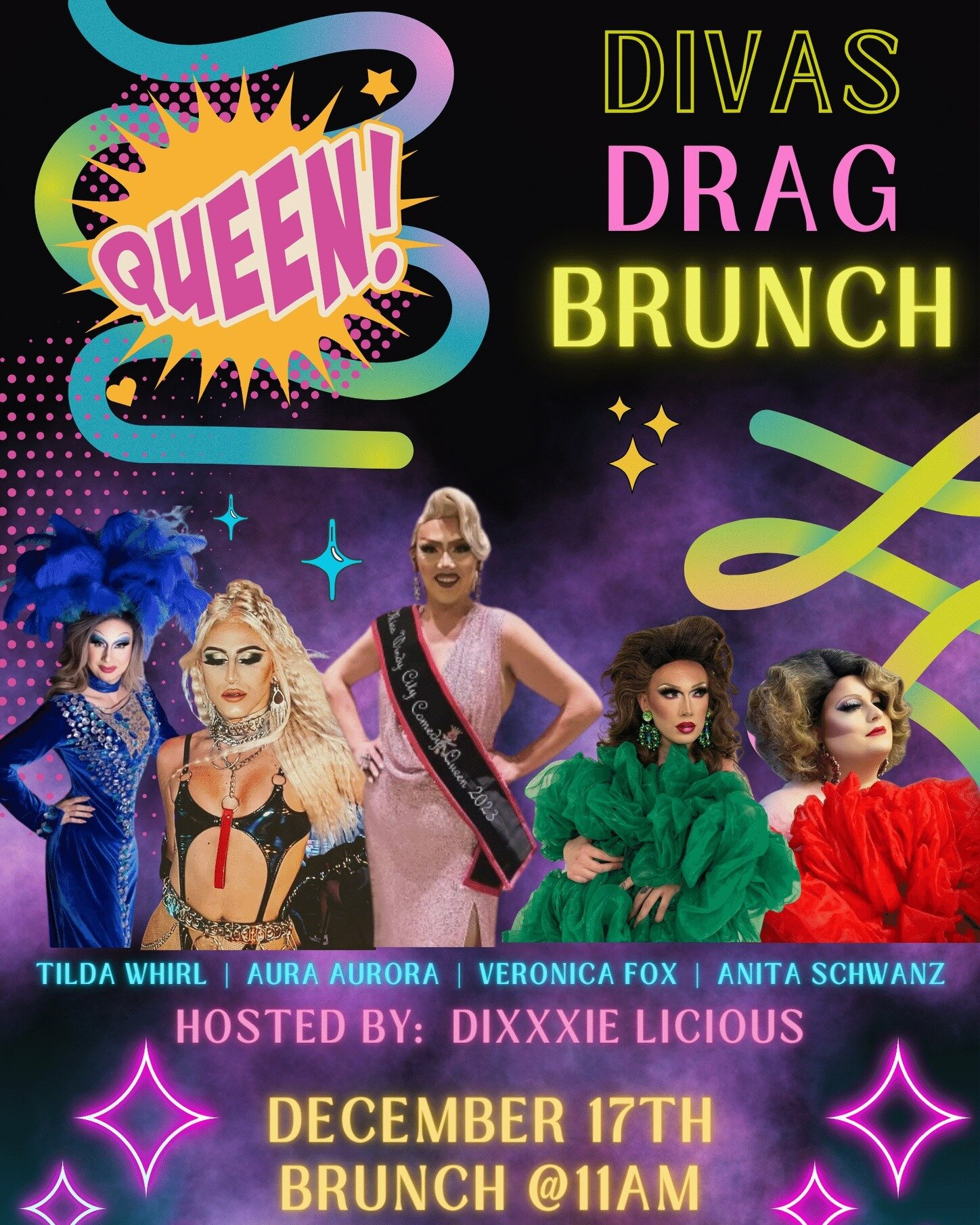 FORT WAYNE!! Your fierce, fun, and FAB cast of our 3rd Diva's Drag Brunch is ready for you! Join us on December 17th for Drag Brunch, hosted by Dixxxie Licious. Tickets are $30 and includes food starting at 11am and show at 11:30! Tickets available n