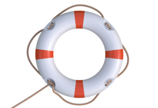 White and red life preserver ring with a rope