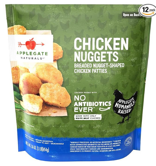6 nuggets |
160 calories |
11g protein |
0g sugar  |
0 added sugar