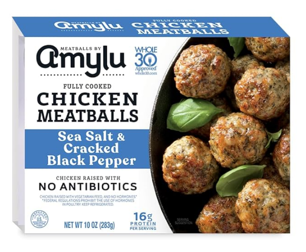 4 meatballs |
150 calories |
16g protein |
0g sugar  |
0 added sugar