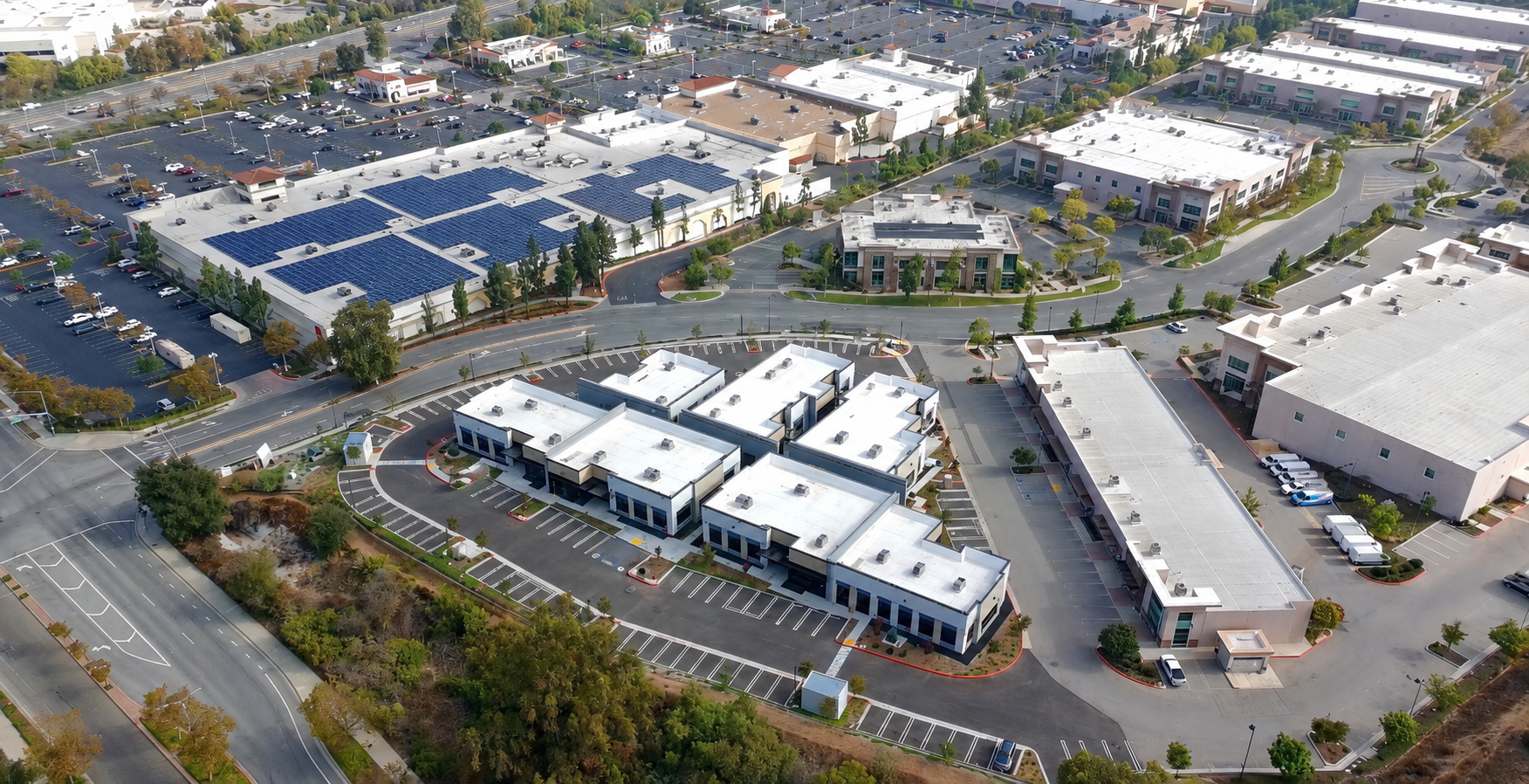 Aerial view of Patriot Professional Plaza, a newly developed campus of freestanding medical and professional office buildings in Moorpark, California.