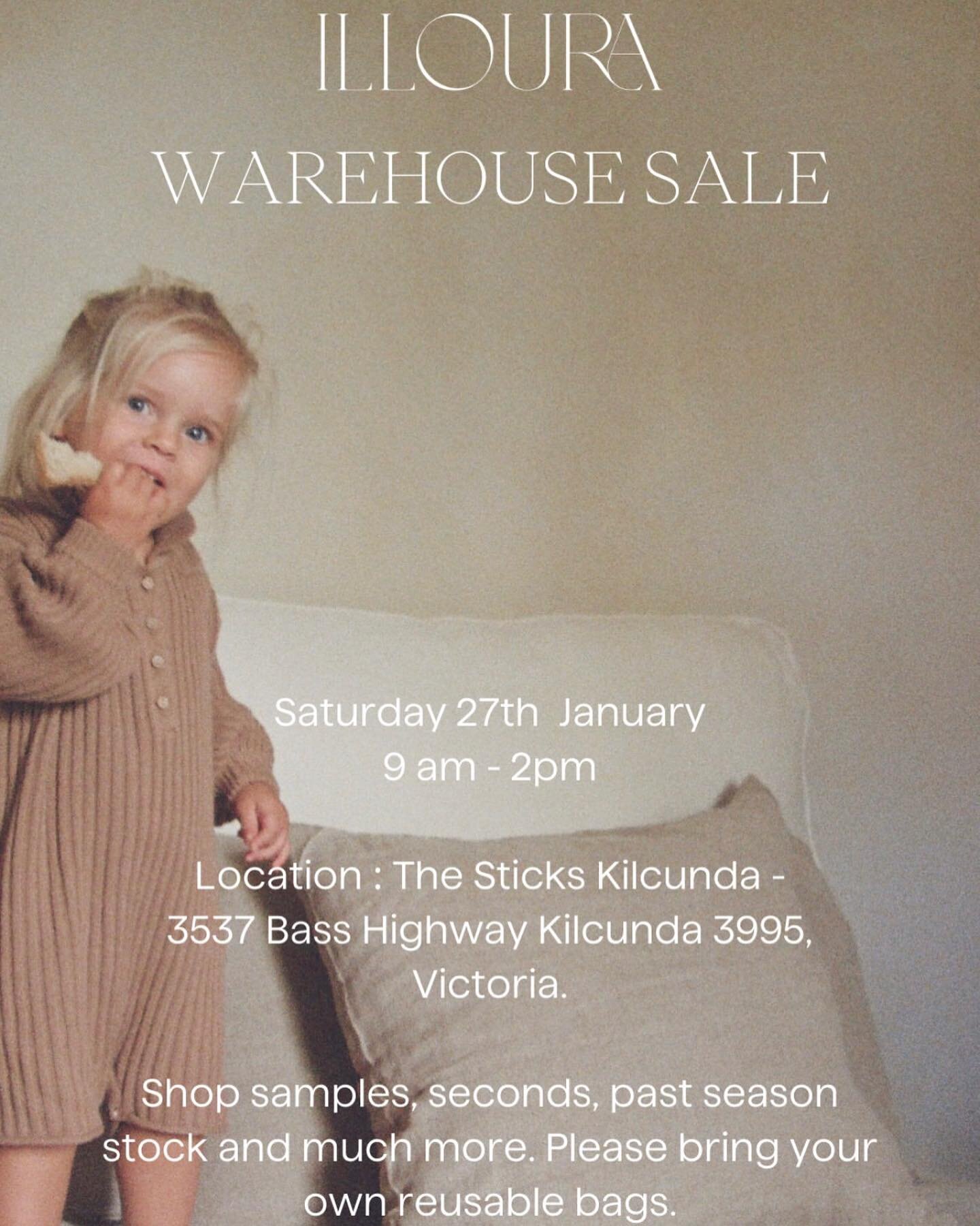 We are very excited for @illoura.thelabel warehouse sale this Saturday the 27th 9am - 2pm. @thestickskilcunda @kilcundageneralstore 
.
.
.
.
#thestickskilcunda #kilcunda #bunarong #boonwurrungcountry #ohdearthesticks #somewhereonthecoast #community #