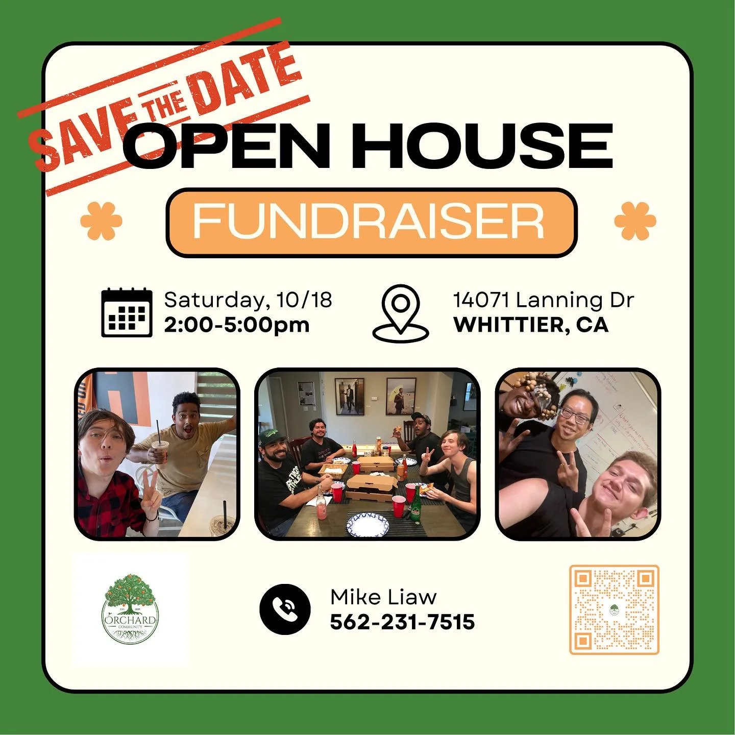 &lt;&lt;Save the Date!&gt;&gt;

Friends,

It&rsquo;s time for another open house! Please visit us on Saturday, 10/18, 2-5pm, for our open house fundraiser. This would be a great time to meet and reconnect with our residents. There&rsquo;s nothing lik