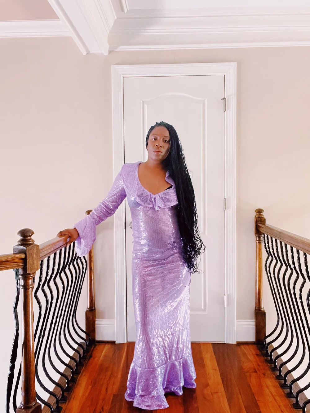 Summer Lavender Bliss : Sheer Semi Sequin Maxi Dress  PLUM + HONEY