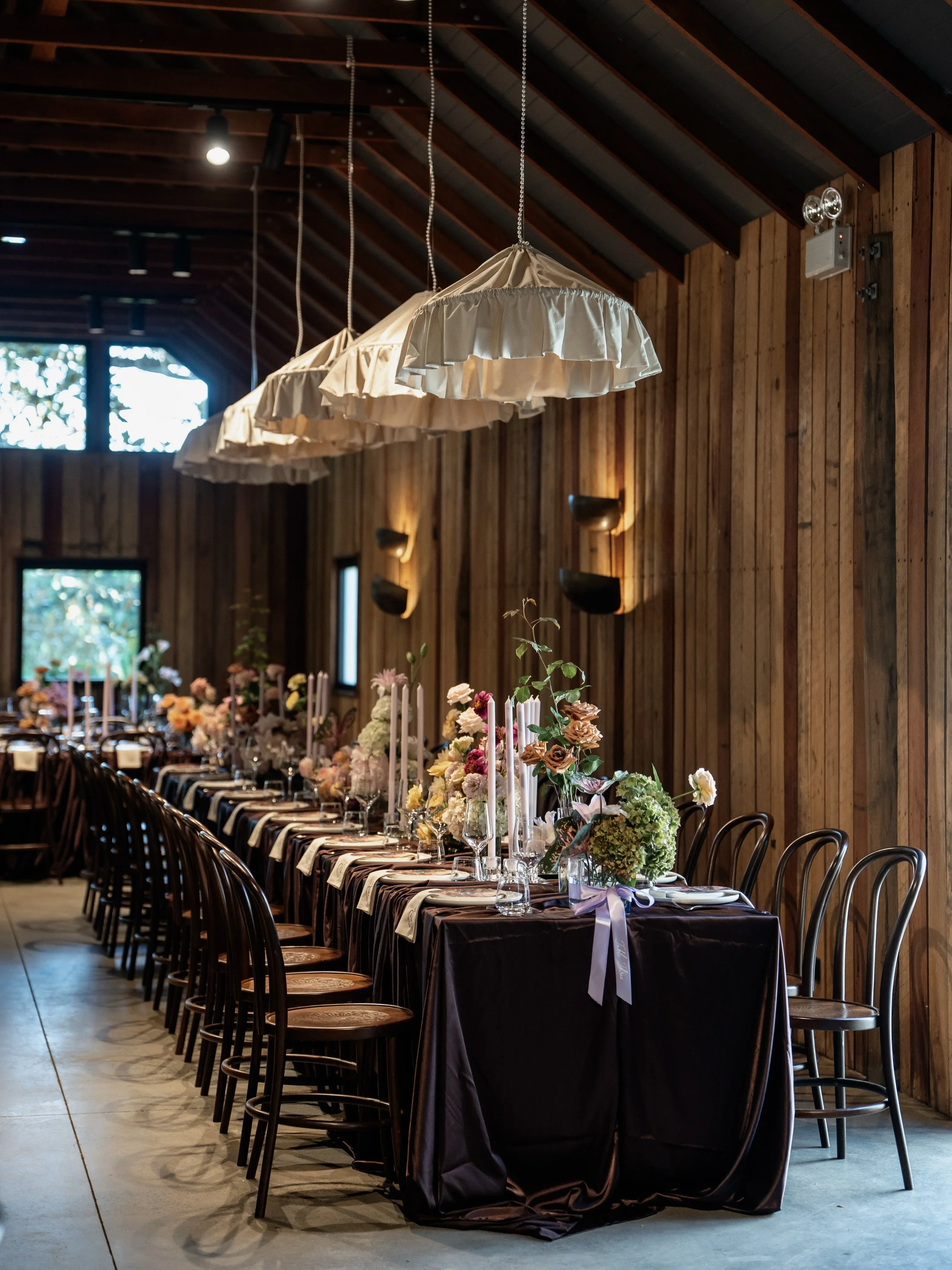 A spotlight on Elyza &amp; Keith&rsquo;s reception 🤍

Designed to feel romantic, immersive and full of thoughtful details, this reception was a celebration of texture, colour and abundance.

For this space, we combined our rich chocolate silk tablec
