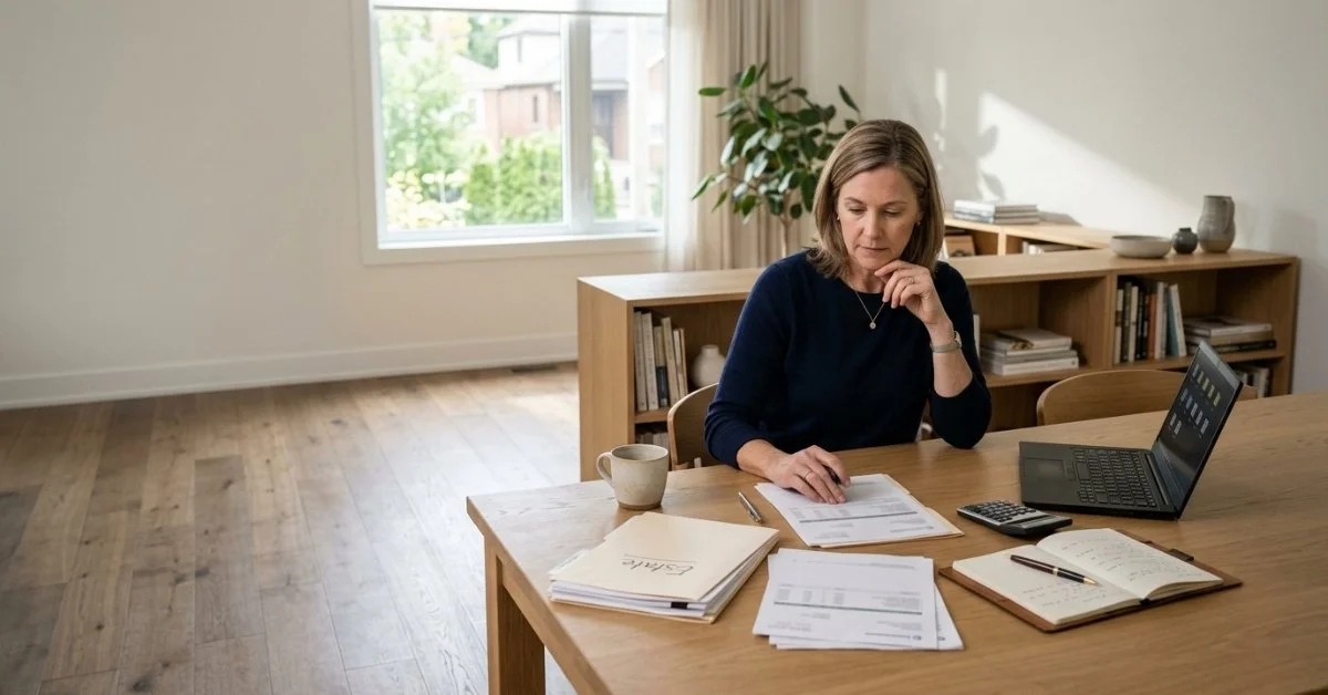 Executor Reviewing Bank Accounts at Home