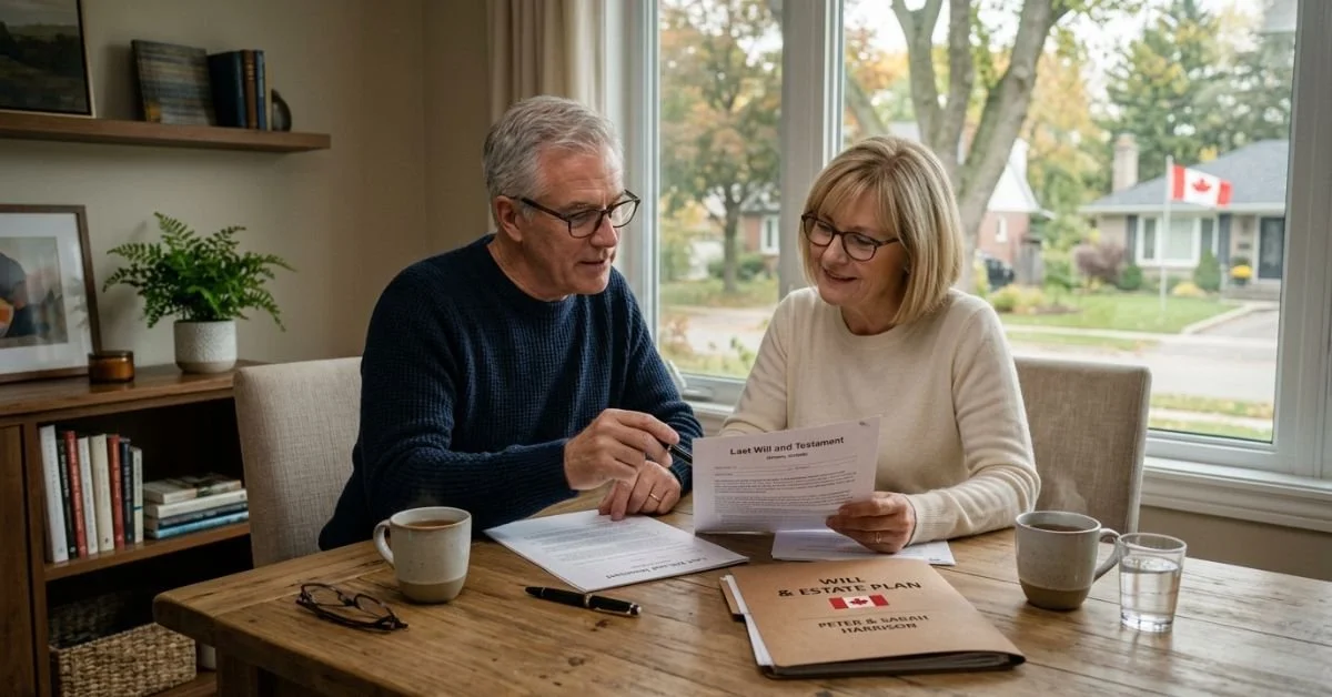 Married couple reviewing a will and estate plan at home